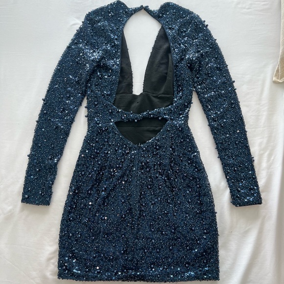 Oh Polly Blue Sequin Mini Dress - Picture 3 of 5